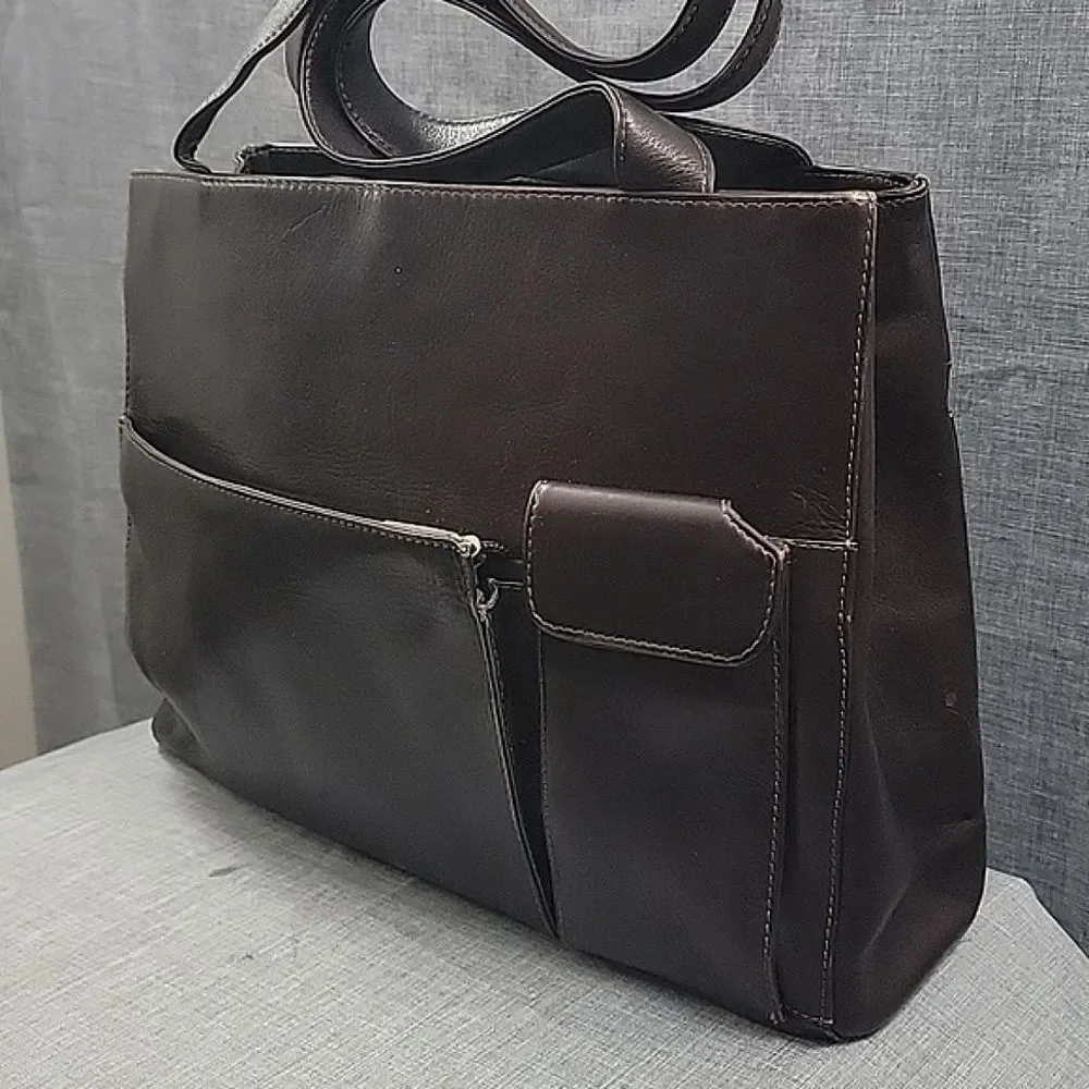Wilson's Women's Dark Brown Leather Office Tote shoulder Bag Briefcase '90s Y2K